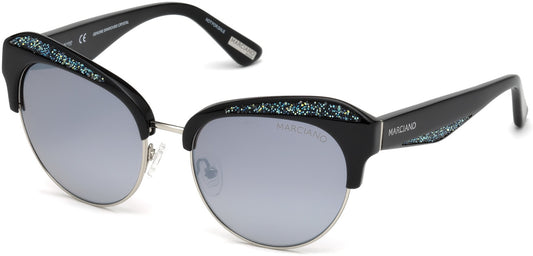 Guess By Marciano GM0777 Geometric Sunglasses 01C-01C - Shiny Black  / Smoke Mirror