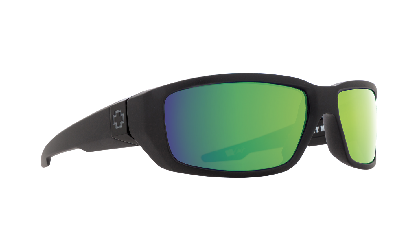 SPY Dirty Mo Sunglasses Happy Bronze Polar with Green Spectra Mirror Soft Matte Black 61-17-121