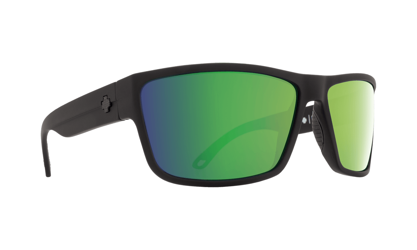 SPY Rocky Sunglasses Happy Bronze Polar with Green Spectra Mirror Soft Matte Black 64-15-130