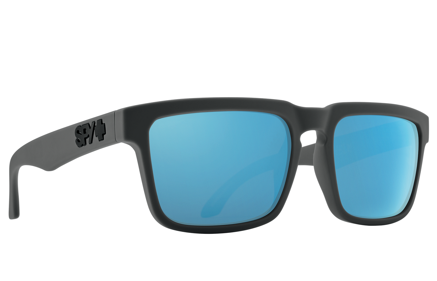 SPY Helm Sunglasses Happy Gray Green Polar with Light Blue Spectra Mirror Soft Matte Dark Gray 57-18-140