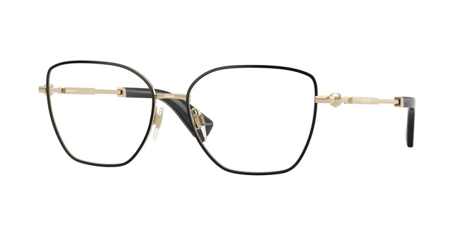 Burberry BE1390 Cat Eye Eyeglasses  1326-Light Gold With Black Rim 56-140-16 - Color Map Black