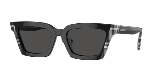 Burberry BRIAR BE4392U Square Sunglasses  405187-Black/Check White Black 52-140-19 - Color Map Black