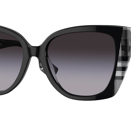 Burberry MERYL BE4393 Cat Eye Sunglasses  40518G-Black/Check White Black 54-140-17 - Color Map Black