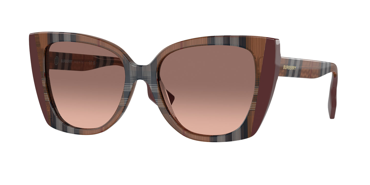 Burberry MERYL BE4393 Cat Eye Sunglasses  405413-Check Brown/Bordeaux 54-140-17 - Color Map Brown