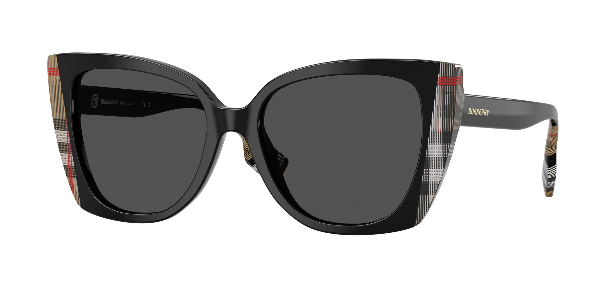 Burberry MERYL BE4393 Cat Eye Sunglasses  405587-Black/Vintage Check 54-140-17 - Color Map Black