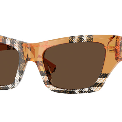 Burberry BE4441U Cat Eye Sunglasses  414673-Check Sand 52-140-19 - Color Map Brown