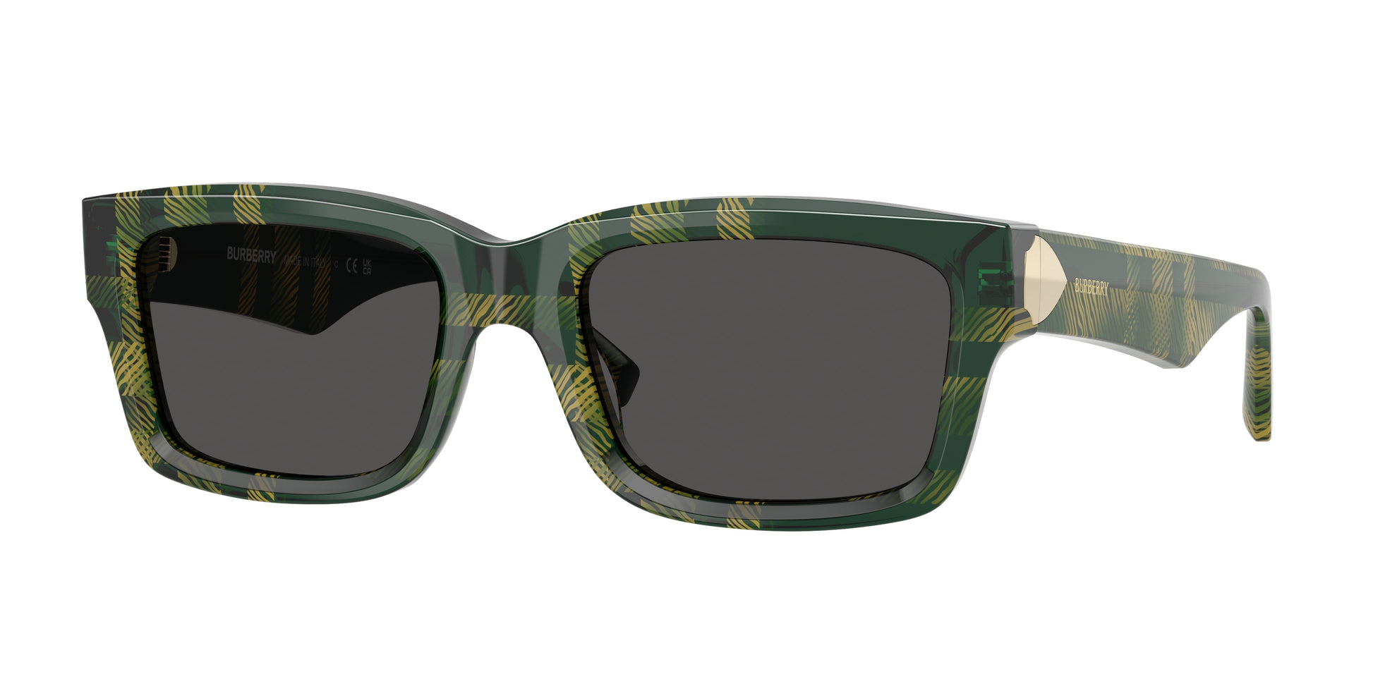Burberry BE4443 Rectangle Sunglasses  412587-Check Green 55-145-20 - Color Map Green