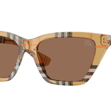 Burberry BE4468 Cat Eye Sunglasses  416373-Check Sand 54-140-15 - Color Map Brown