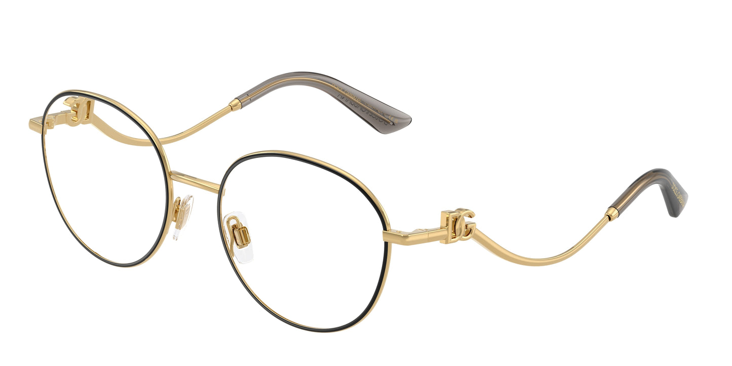 DOLCE & GABBANA DG1365 Round Eyeglasses  1334-Gold/Black 53-145-18 - Color Map Black