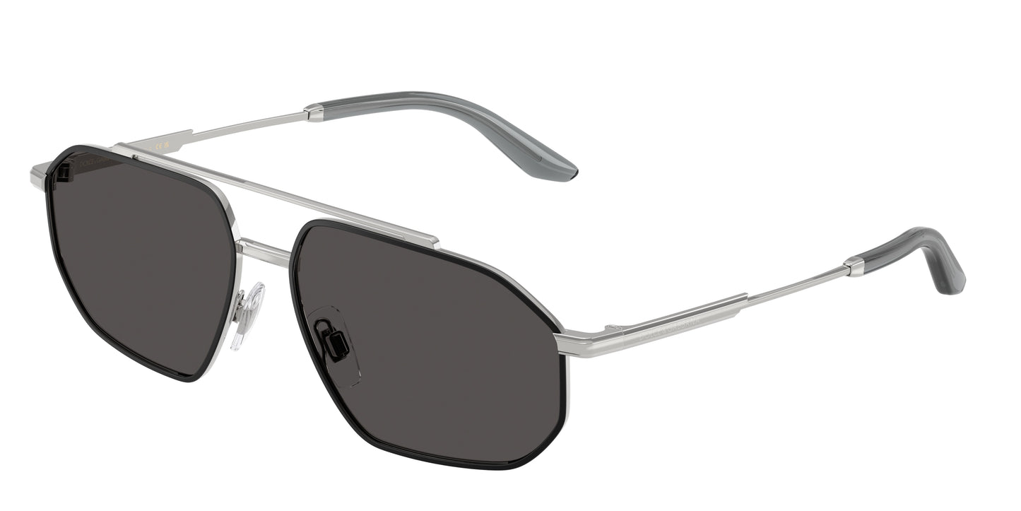 DOLCE & GABBANA DG2328 Pilot Sunglasses  132487-Silver/Matte Black 59-145-15 - Color Map Silver