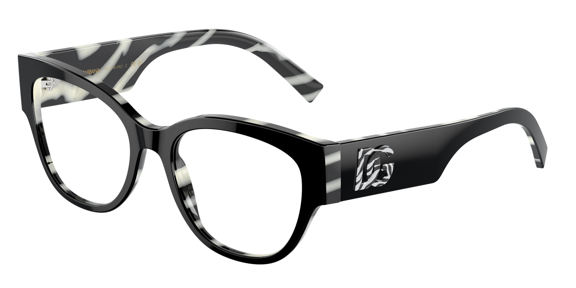 DOLCE & GABBANA DG3377 Butterfly Eyeglasses  3372-Black On Zebra 53-145-18 - Color Map Black