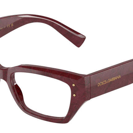 DOLCE & GABBANA DG3387 Rectangle Eyeglasses  3442-Bordeaux Lace 53-145-16 - Color Map Multicolor