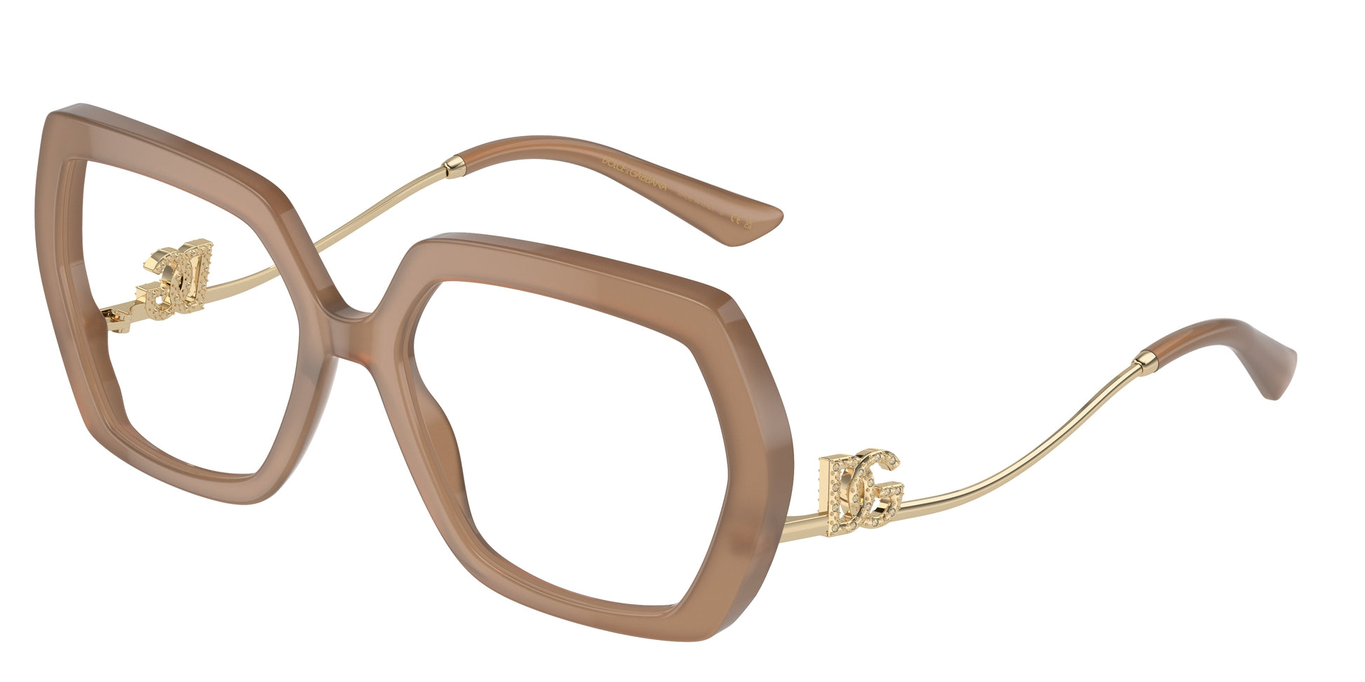 DOLCE & GABBANA DG3390B Irregular Eyeglasses  3437-Opal Beige 56-145-18 - Color Map Brown