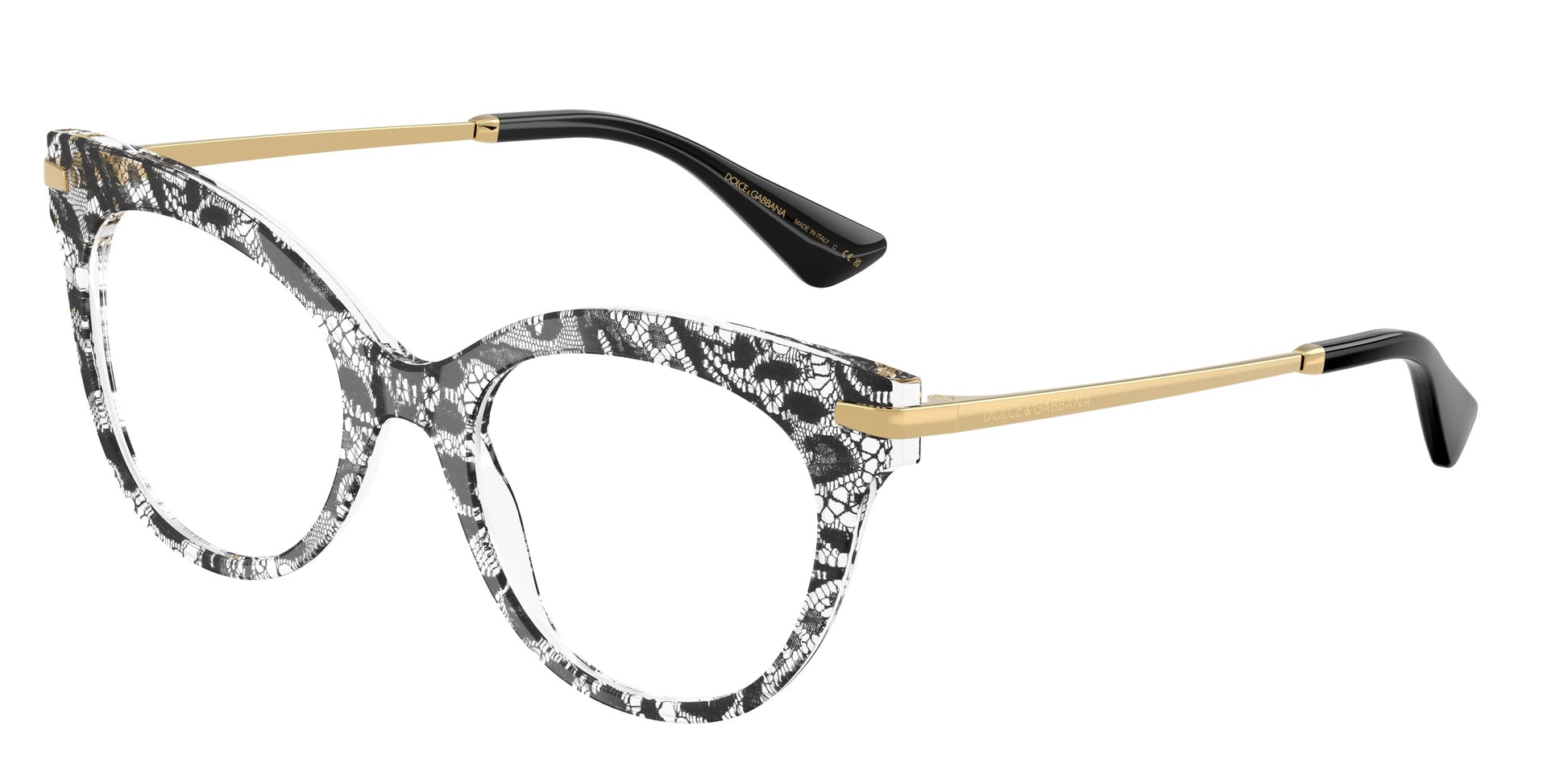 DOLCE & GABBANA DG3392 Butterfly Eyeglasses  3287-Black Lace 52-145-20 - Color Map Black