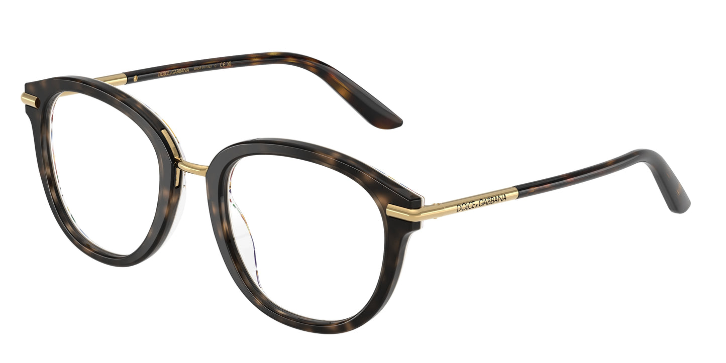 DOLCE & GABBANA DG3410 Phantos Eyeglasses  3217-Havana On White Barrow 52-145-21 - Color Map Tortoise