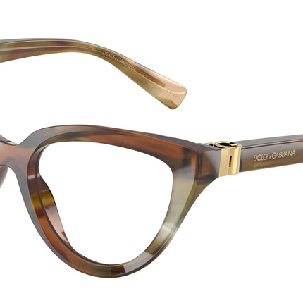 DOLCE & GABBANA DG3414 Cat Eye Eyeglasses  3446-Striped Ochre 54-140-18 - Color Map Brown