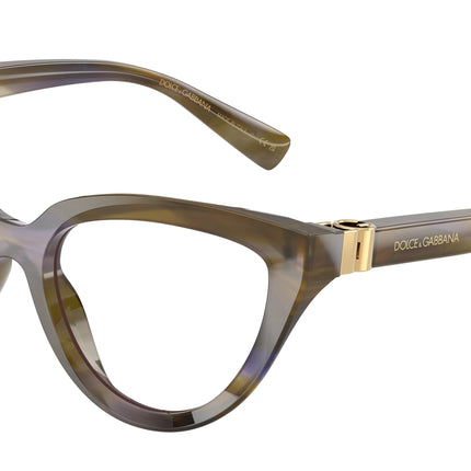 DOLCE & GABBANA DG3414 Cat Eye Eyeglasses  3447-Striped Olive 54-140-18 - Color Map Green