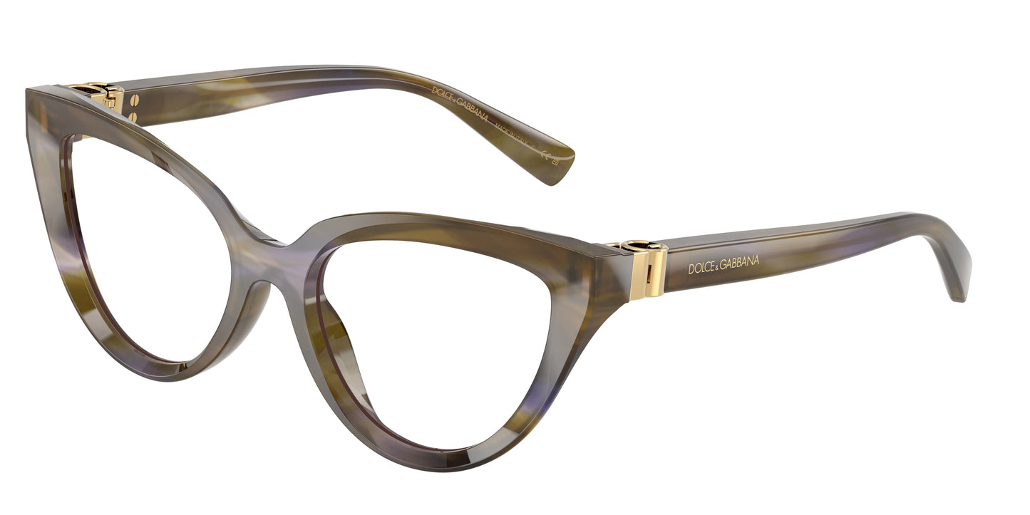 DOLCE & GABBANA DG3414 Cat Eye Eyeglasses  3447-Striped Olive 54-140-18 - Color Map Green