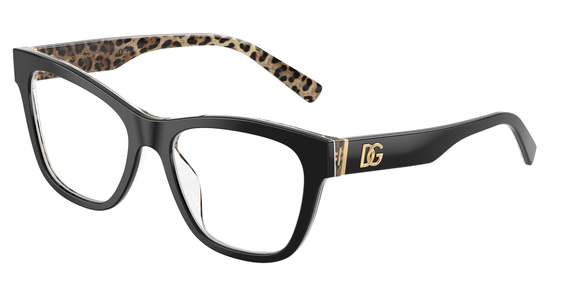 DOLCE & GABBANA DG3430 Square Eyeglasses  3299-Black On Leo Brown 55-145-18 - Color Map Black