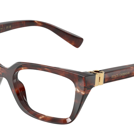 DOLCE & GABBANA DG3436 Rectangle Eyeglasses  3222-Dark Red Havana 53-140-19 - Color Map Red
