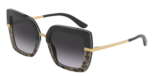 DOLCE & GABBANA DG4373F Square Sunglasses  32448G-Top Black On Print Leo/Black 52-140-21 - Color Map Black