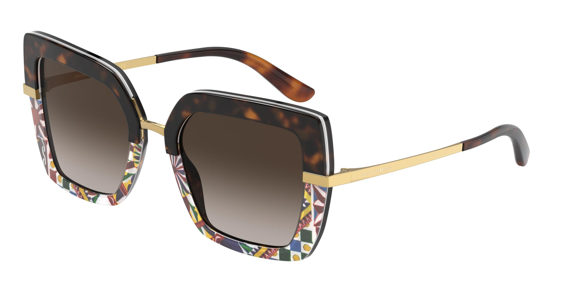 DOLCE & GABBANA DG4373F Square Sunglasses  327813-Havana/Print Carretto 52-140-21 - Color Map Brown