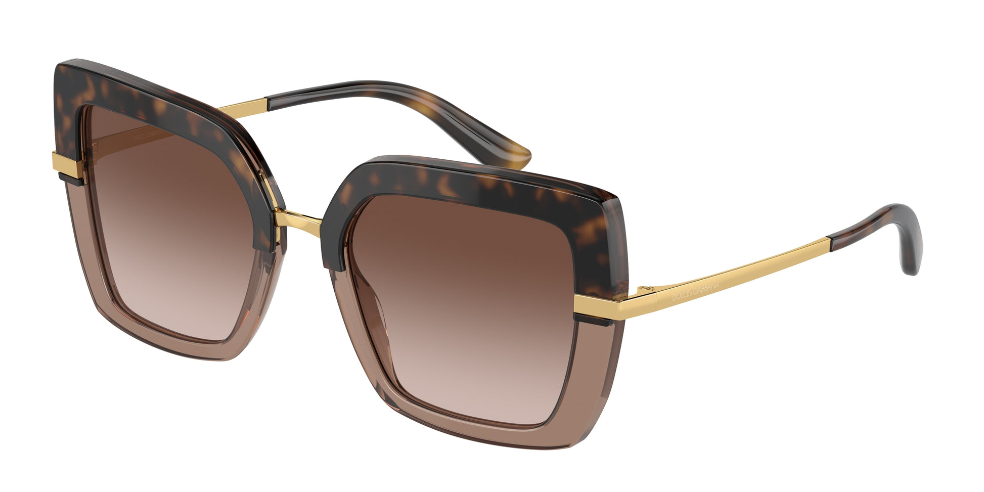 DOLCE & GABBANA DG4373 Square Sunglasses  325613-Havana On Transparent Brown 52-140-21 - Color Map Gold