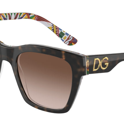 DOLCE & GABBANA DG4384 Square Sunglasses  321773-Havana On White Barrow 53-145-20 - Color Map Tortoise