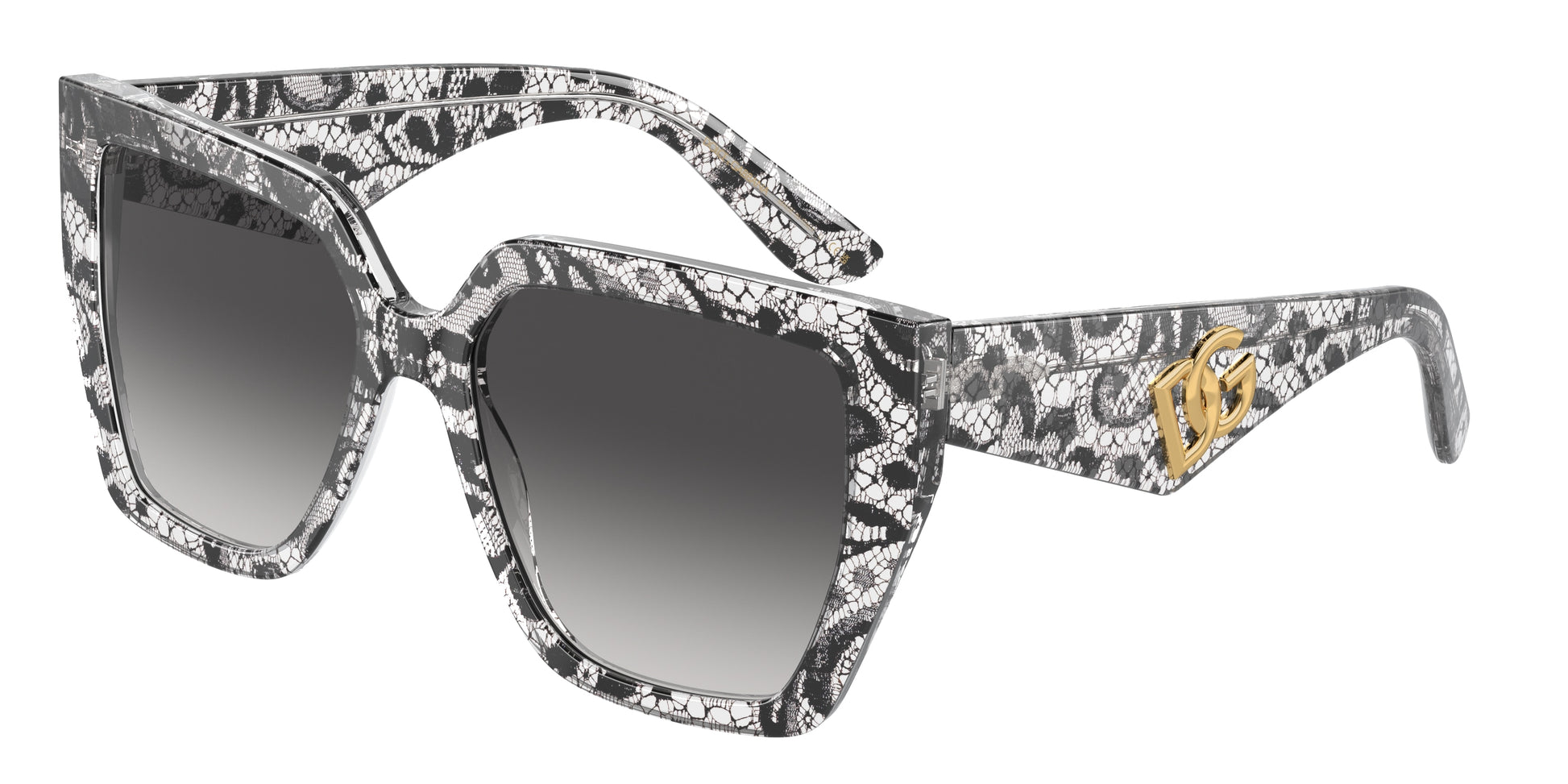 DOLCE & GABBANA DG4438 Square Sunglasses  32878G-Black Lace 55-145-17 - Color Map Black