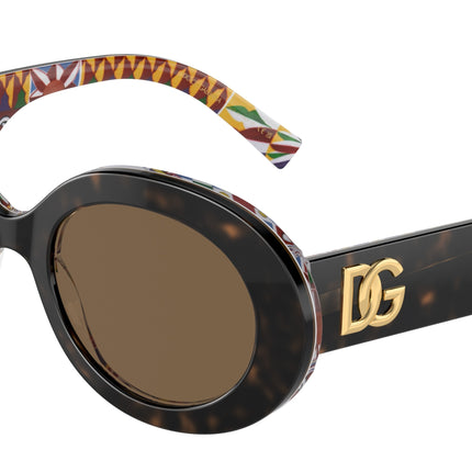 DOLCE & GABBANA DG4448 Oval Sunglasses  321773-Havana On White Barrow 51-145-20 - Color Map Tortoise
