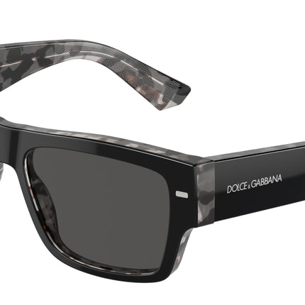 DOLCE & GABBANA DG4451F Rectangle Sunglasses  340387-Black On Grey Havana 55-145-15 - Color Map Black