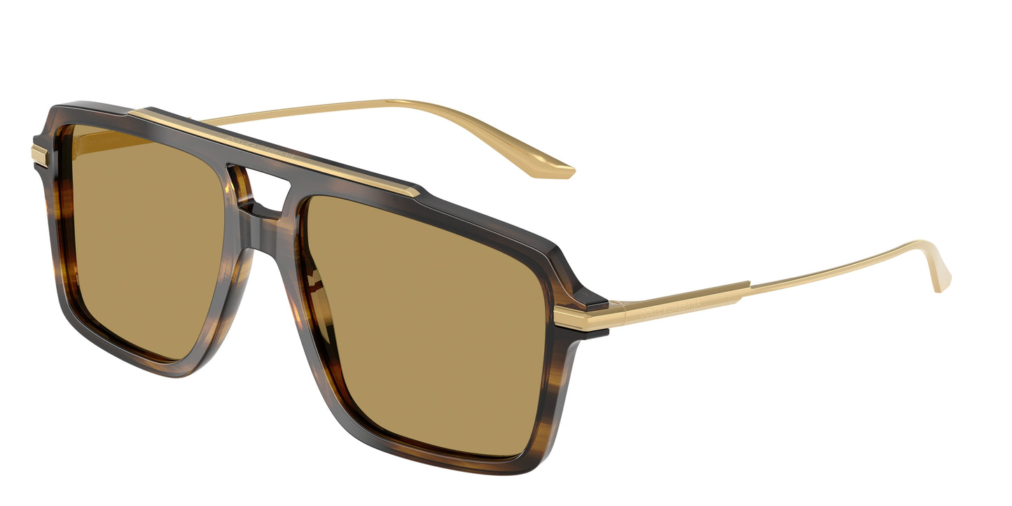 DOLCE & GABBANA DG4477 Pilot Sunglasses  344673-Striped Ochre 56-145-17 - Color Map Brown