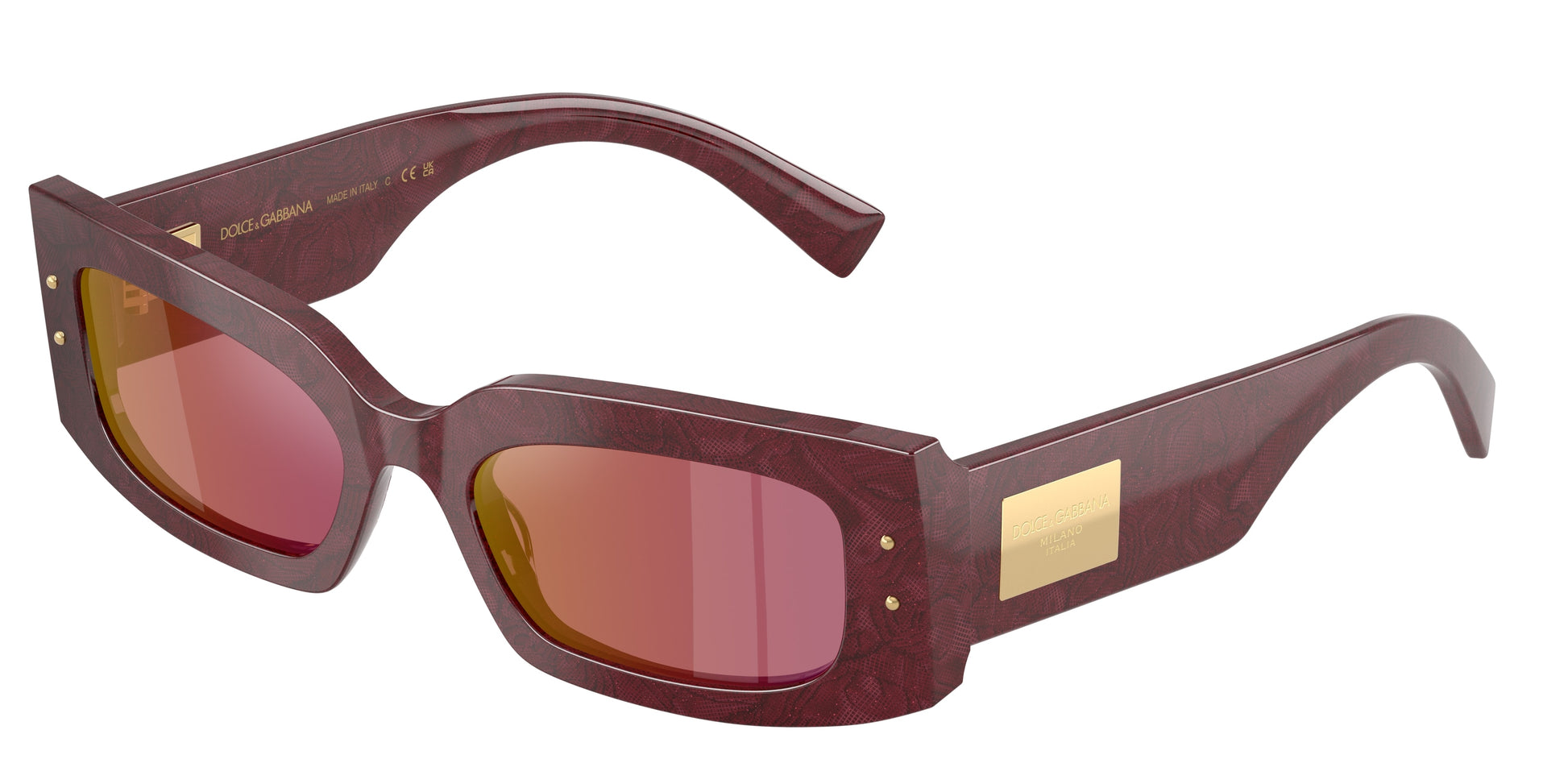 DOLCE & GABBANA DG4479 Rectangle Sunglasses  3442D0-Bordeaux Lace 55-140-20 - Color Map Multicolor