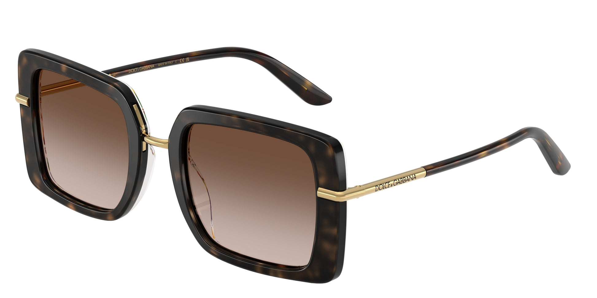 DOLCE & GABBANA DG4491 Square Sunglasses  321713-Havana On White Barrow 52-145-22 - Color Map Tortoise