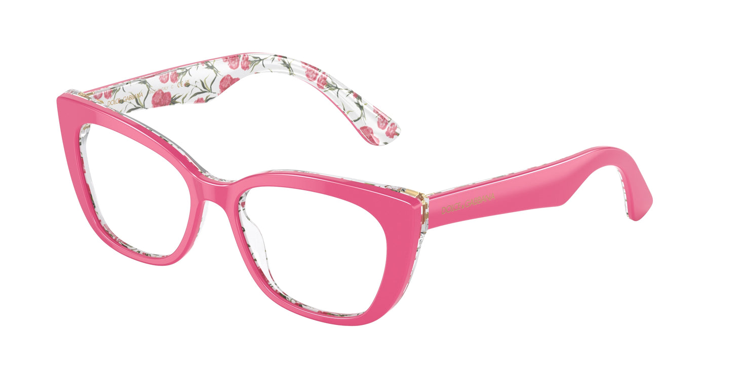 Dolce & Gabbana Kids DX3357 Cat Eye Eyeglasses  3408-Pink On Pink Flowers 49-130-15 - Color Map Pink
