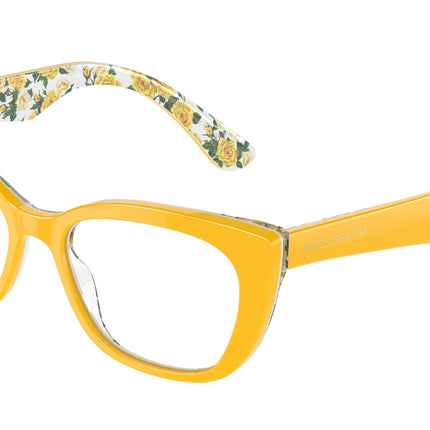 Dolce & Gabbana Kids DX3357 Cat Eye Eyeglasses  3443-Yellow On Yellow Roses 49-130-15 - Color Map Yellow