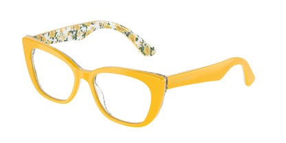 Dolce & Gabbana Kids DX3357 Cat Eye Eyeglasses  3443-Yellow On Yellow Roses 49-130-15 - Color Map Yellow