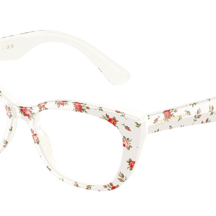 Dolce & Gabbana Kids DX3357 Cat Eye Eyeglasses  3487-Print White Roses 49-130-15 - Color Map Multicolor