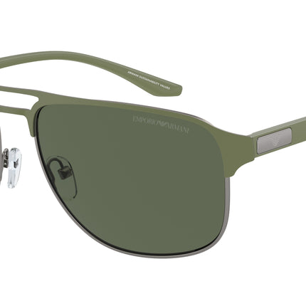 Emporio Armani EA2144 Pilot Sunglasses  336771-Matte Gunmetal/Sage Green 60-145-16 - Color Map Green
