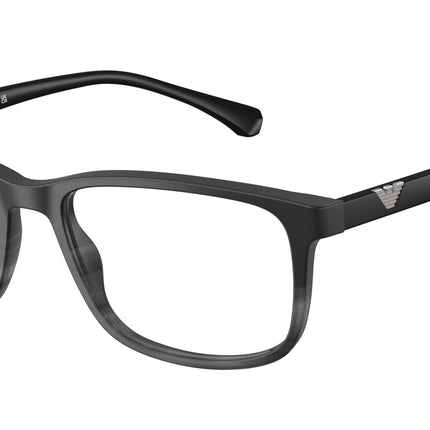Emporio Armani EA3098 Rectangle Eyeglasses  5566-Matte Black & Striped Grey 53-140-18 - Color Map Black