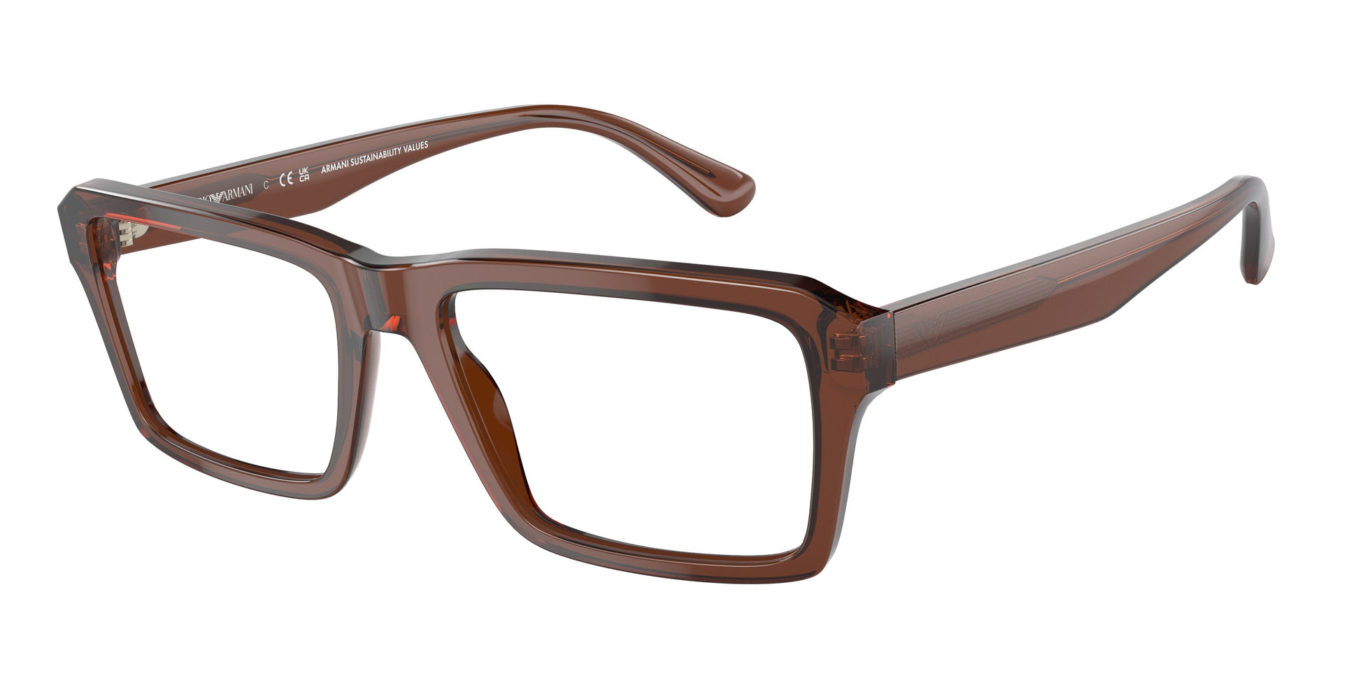 Emporio Armani EA3206 Rectangle Eyeglasses  5044-Shiny Transparent Brown 56-145-18 - Color Map Brown