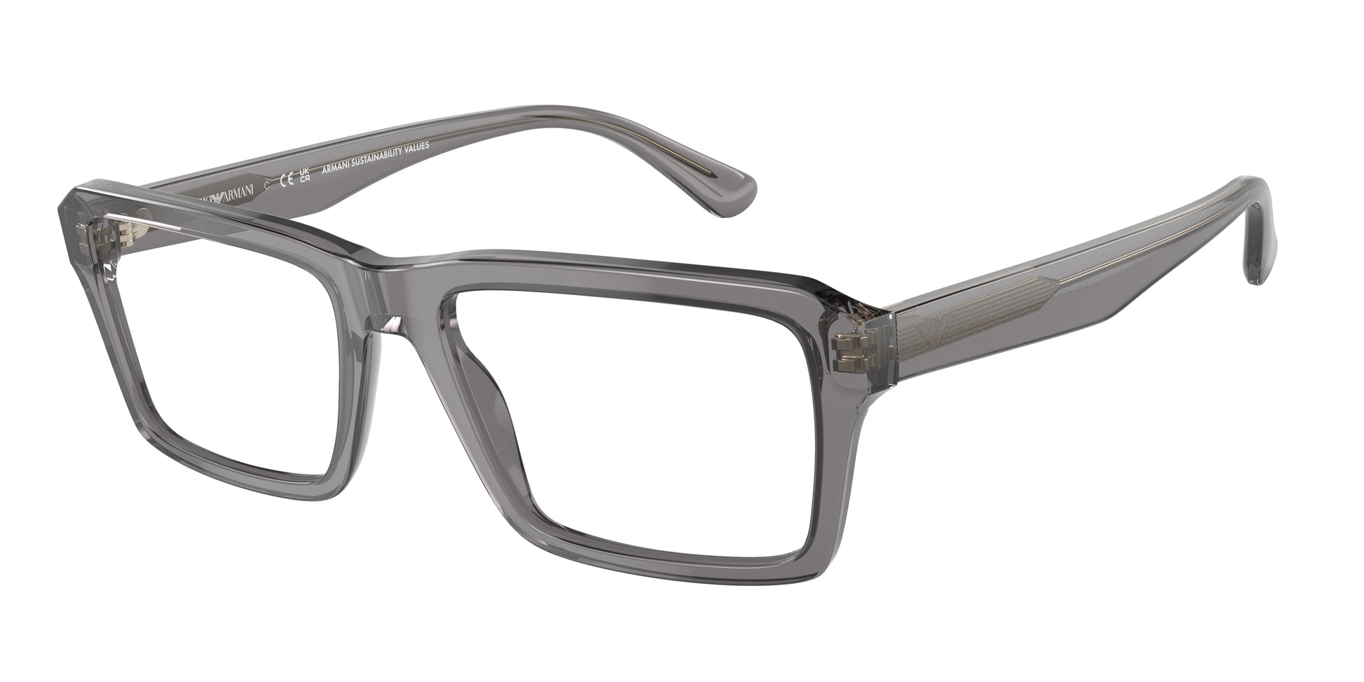 Emporio Armani EA3206 Rectangle Eyeglasses  5075-Shiny Transparent Grey 56-145-18 - Color Map Grey