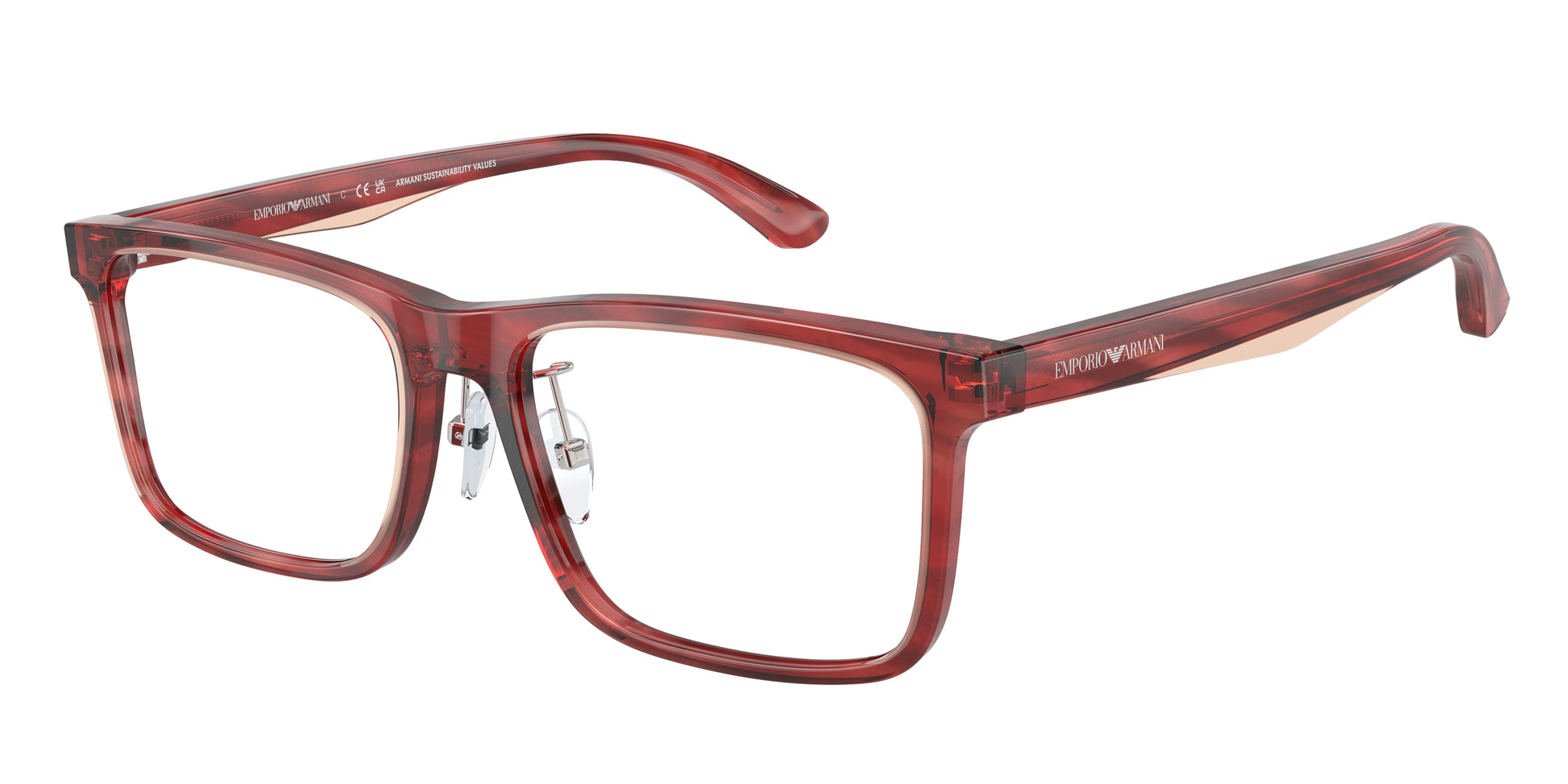 Emporio Armani EA3227F Pillow Eyeglasses  6053-Shiny Bordeaux/Top Smoke 56-145-17 - Color Map Red