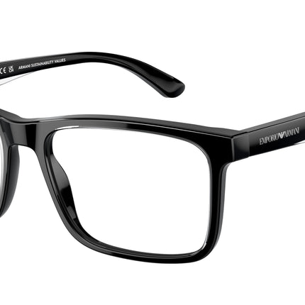Emporio Armani EA3227 Pillow Eyeglasses  6051-Shiny Black/Top Crystal 56-145-17 - Color Map Black