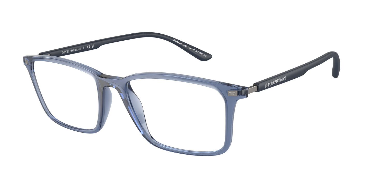 Emporio Armani EA3237F Rectangle Eyeglasses  6108-Shiny Transparent Blue 56-145-18 - Color Map Blue