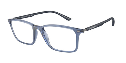 Emporio Armani EA3237F Rectangle Eyeglasses  6108-Shiny Transparent Blue 56-145-18 - Color Map Blue