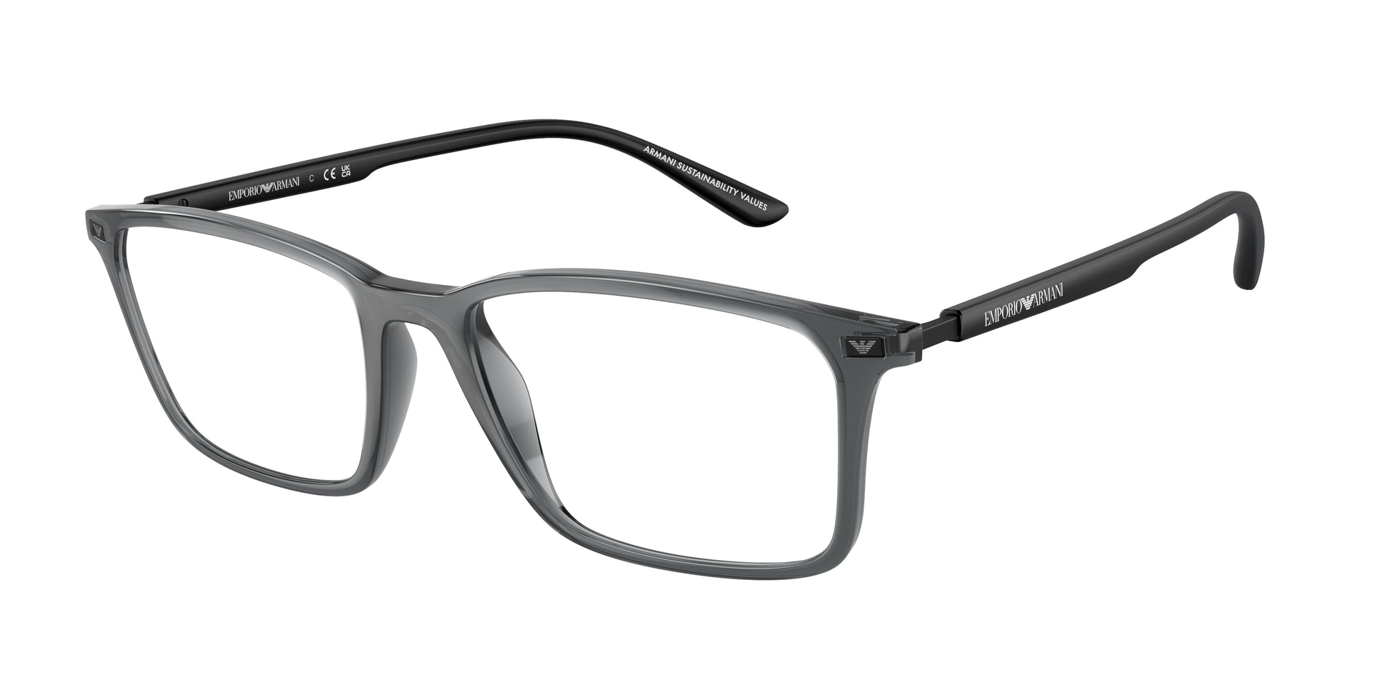 Emporio Armani EA3237 Rectangle Eyeglasses  6106-Shiny Transparent Black 55-145-18 - Color Map Grey