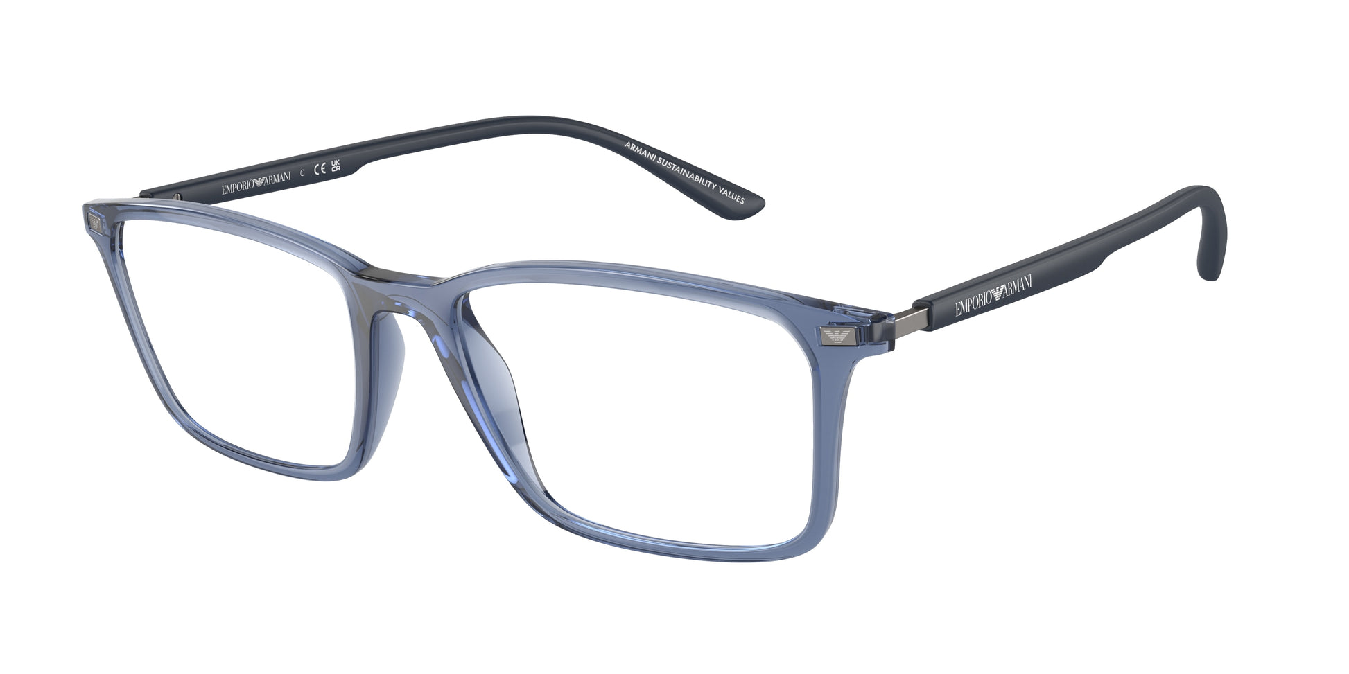 Emporio Armani EA3237 Rectangle Eyeglasses  6108-Shiny Transparent Blue 55-145-18 - Color Map Blue