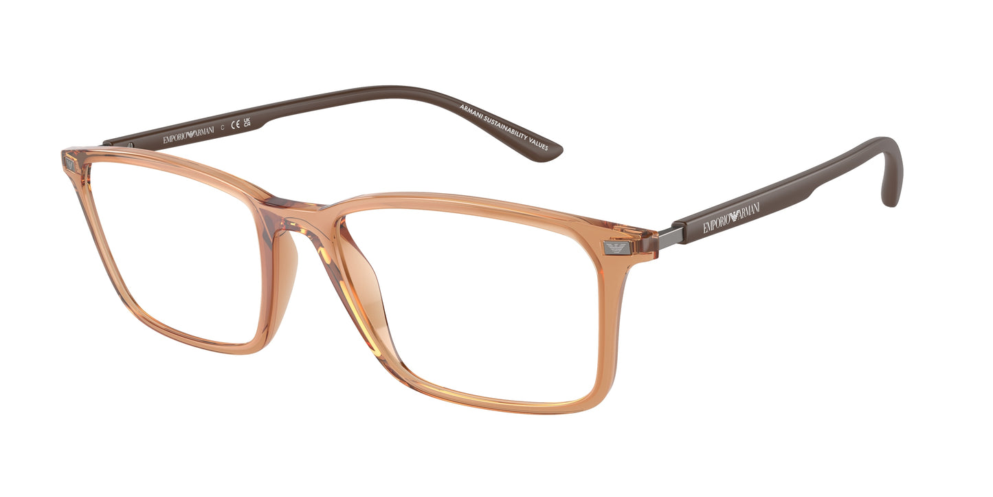 Emporio Armani EA3237 Rectangle Eyeglasses  6110-Shiny Transparent Brown 53-145-18 - Color Map Brown