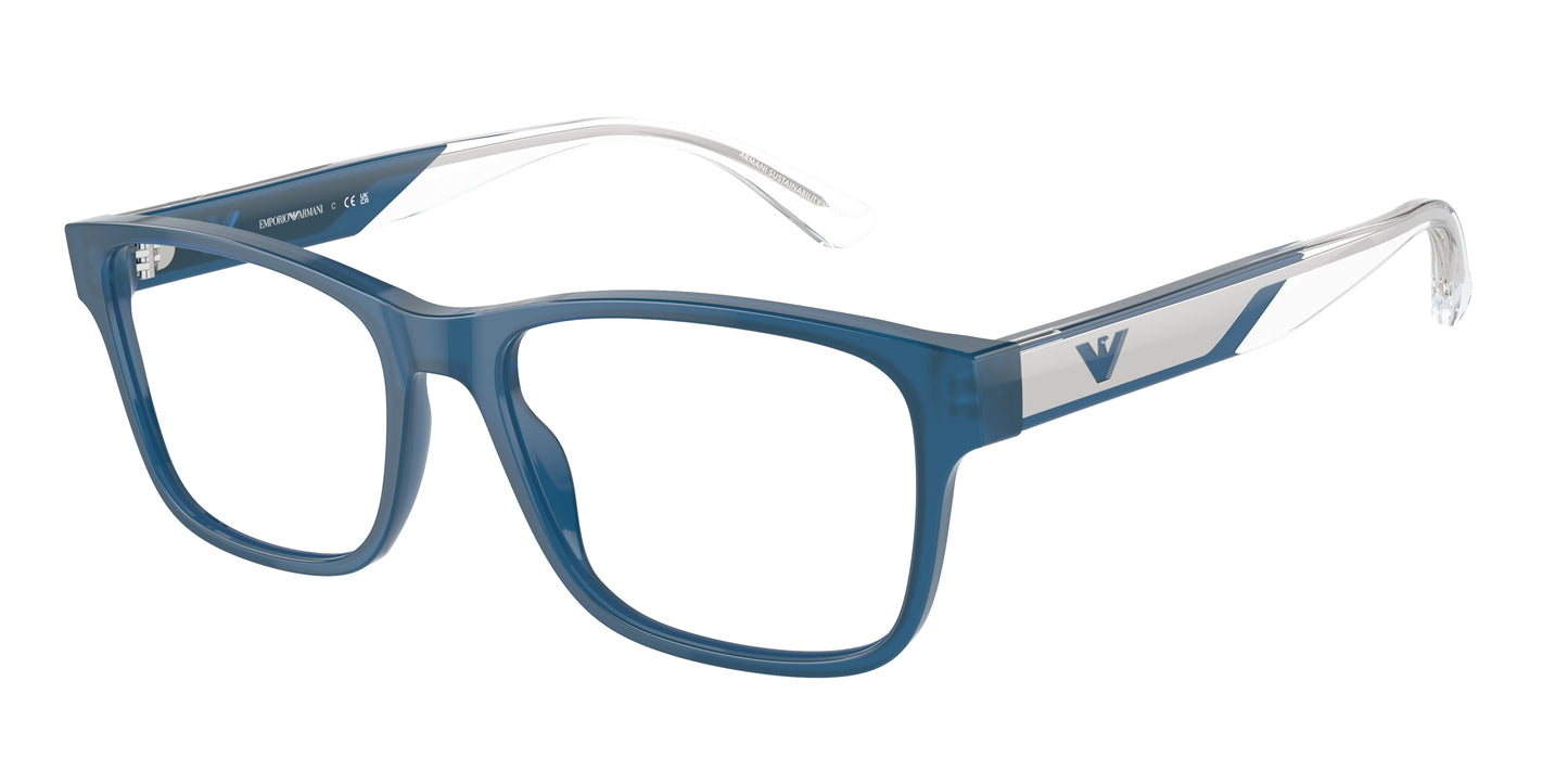 Emporio Armani EA3239 Rectangle Eyeglasses  6092-Shiny Opaline Blue 55-145-17 - Color Map Blue